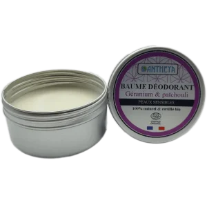 Baume déodorant solide végétal bio – Géranium et patchouli – Antheya – Calais (59)