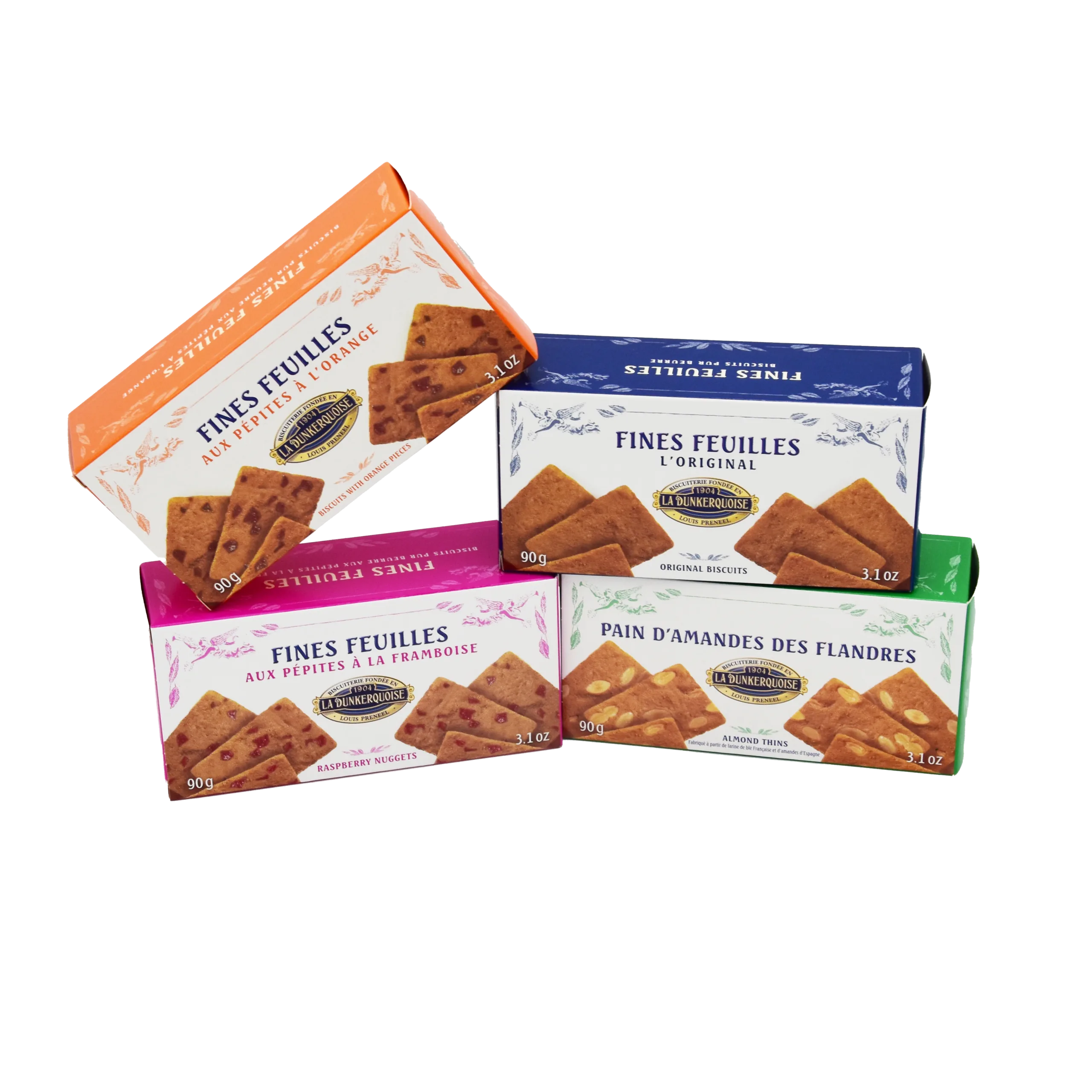 Lot 3 saveurs fines feuilles et 1 pain d’amandes