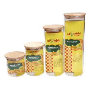 Bocal verre couvercle bois