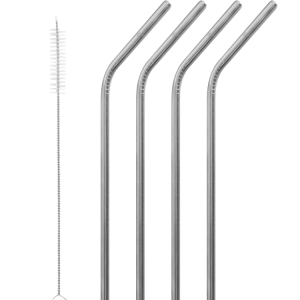 Pailles inox dans son pochon – lot de 4 avec goupillon