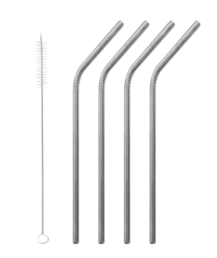 Pailles inox dans son pochon – lot de 4 avec goupillon