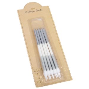 12 BOUGIES GÉANTES PAILLETTES ET DORURE ARGENT 12.5CM