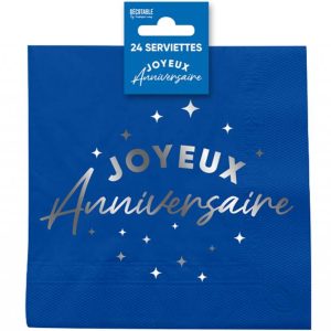 24 SERVIETTES JOYEUX ANNIVERSAIRE BLEU