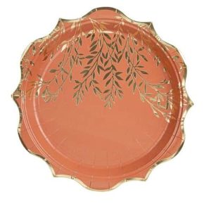 Assiette – Terracotta – Feuillage doré – Lot de 8
