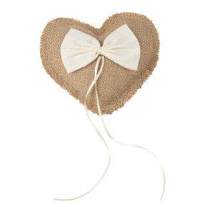 Coussin Pour Alliances Cœur – Jute & Nœud en Tissu