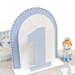 Centre de Table Anniversaire Bois – « 1 » Bleu