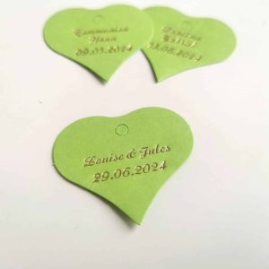 Etiquette dragées – Coeur Vert – Personalisée