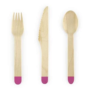 Couverts en bois – Fuchsia – Lot de 18