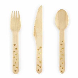 Couverts en bois – Etoiles Or – Lot de 18