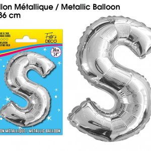 BALLON MÉTALLIQUE ARGENT LETTRE “S” 36 CM