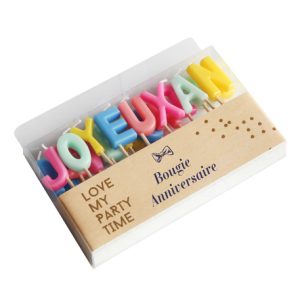 BOUGIES JOYEUX ANNIVERSAIRE SUR PIC MULTICOLORES DE 2.5 A 3CM.