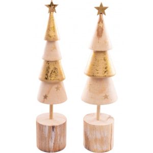 SAPIN BOIS NATUREL FEUILLE OR AVEC ETOILE