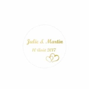 40 étiquettes à dragées autocollantes – Cœurs – Blanc Impression Or